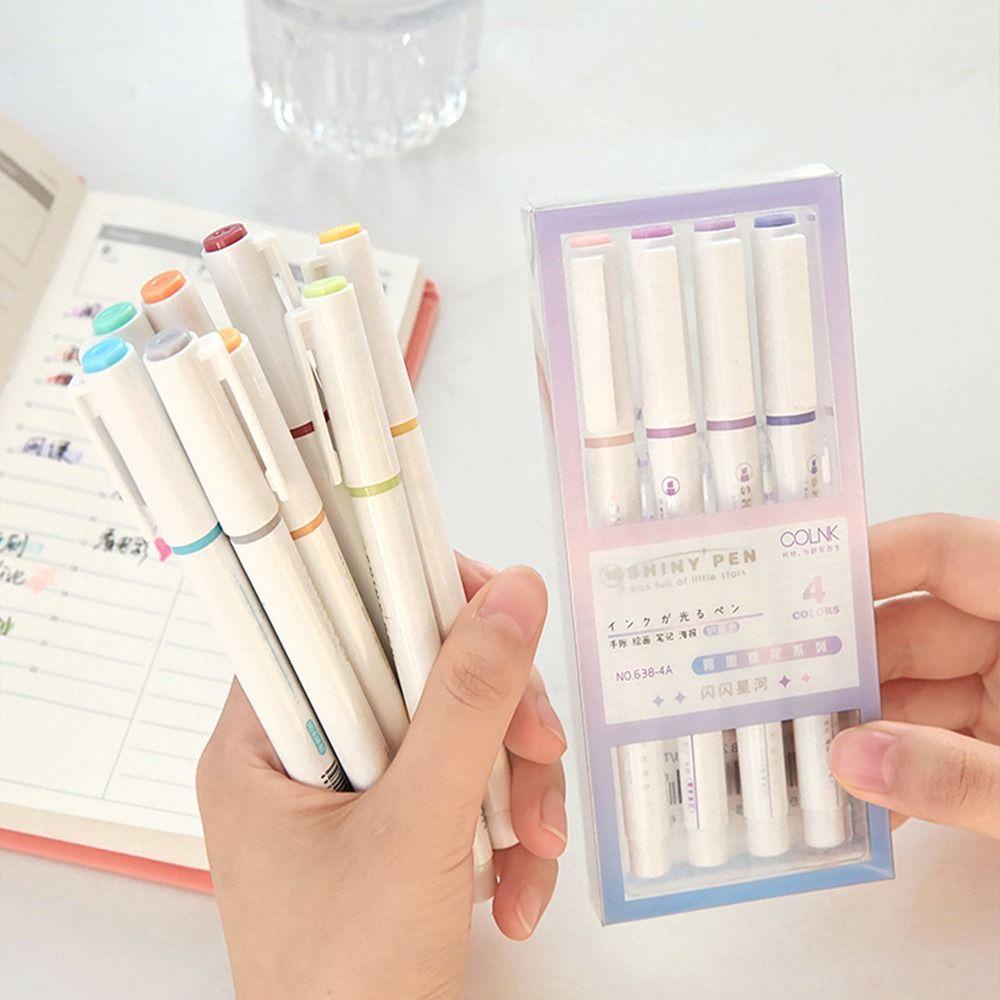 Lanfy Bling Stabilo Pen Set Glitter Warna Vintage Keypoints Marker Kantor Perlengkapan Sekolah Siswa Alat Tulis DIY Diary Album Lukisan Pena Gambar