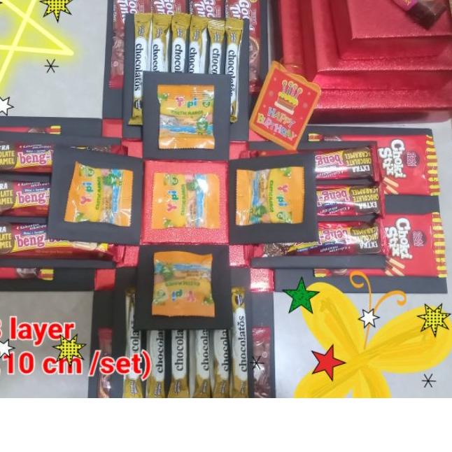 

♦ EXPLOSION BOX / snack box / kotak kejutan 3 layer kecil (20,15,10cm) + pullout ➷