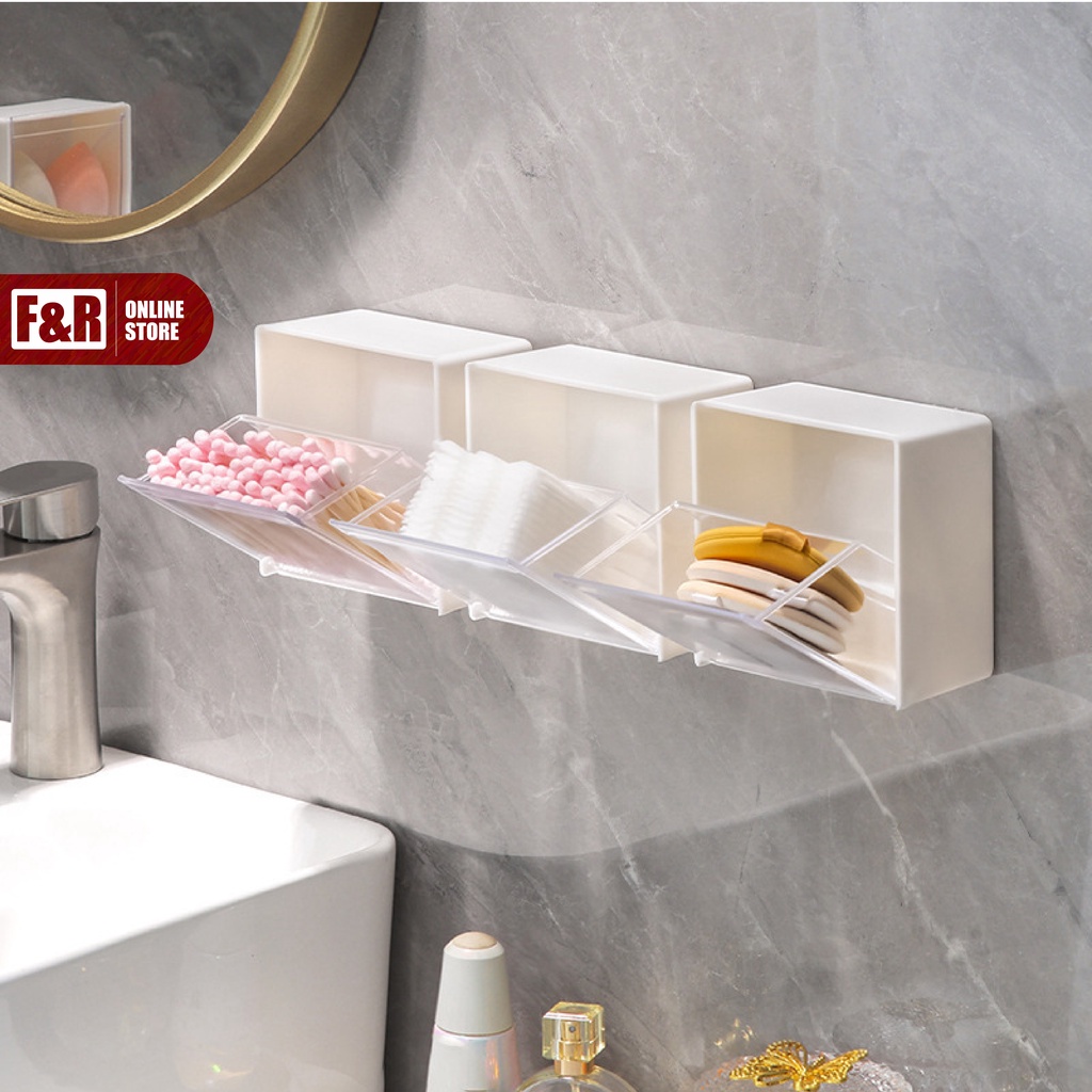 Tempat Cotton Bud Kotak Make Up Organizer Serbaguna Mini Anti Air Kosmetik Kotak Penyimpanan KapasBenda Kecil Model Tempel Dinding Serbaguna