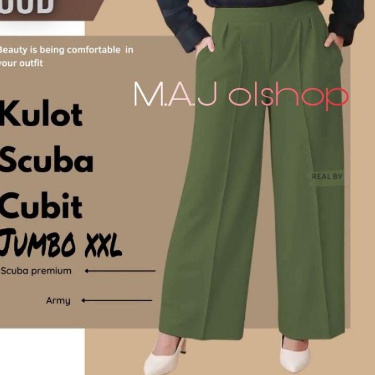 『Perdana』 CELANA KULOT CUBIT JUMBO XXL SCUBA PREMIUM Bb 85Kg / celana panjang wanita