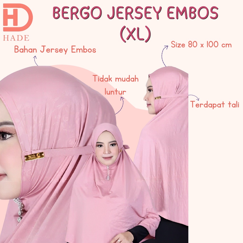 Hijab Bergo Jersey Embos Motif ( XL ) / Bergo Embos Jersey Jumbo Instan