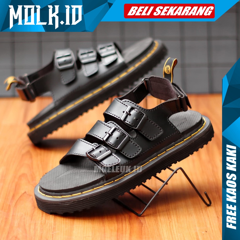 MOLK Sendal Pria Slip On Original Kekinian Sandal Slop Cowok Hitam Santai Traveling Main Gaya Hangout Anti Slip