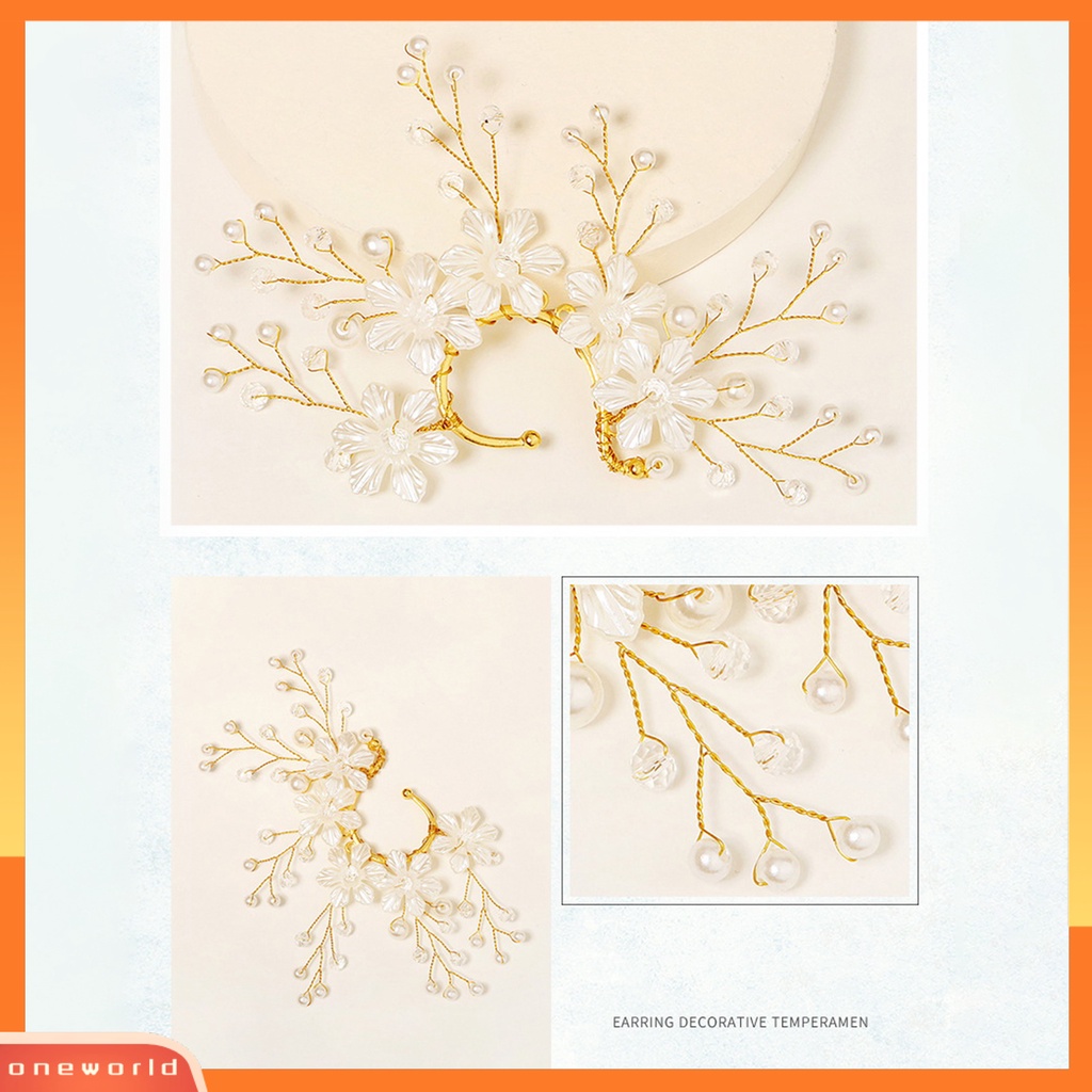 [ONE] Manset Telinga Buatan Tangan Mutiara Imitasi Tanpa Tindik Tunggal Kiri Pengantin Temperamen Peri Bunga Berlian Imitasi Telinga Tulang Klip Perhiasan Aksesori
