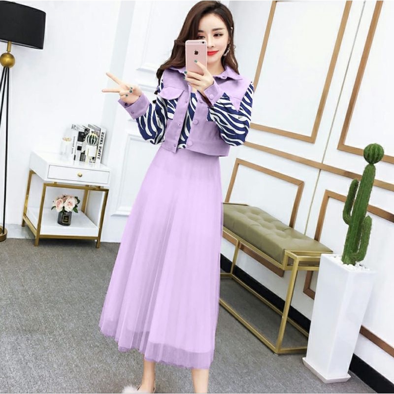 isj Shamella set outer dress midi pakaian wanita