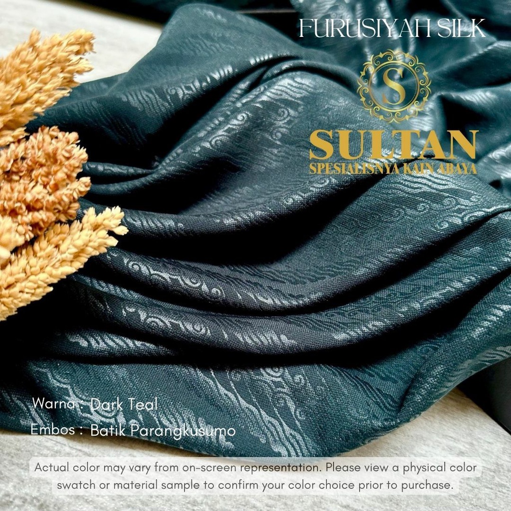 50CM EMBOS PARANGKUSUMO FURUSIYAH SILK DARK TEAL KAIN ABAYA SULTAN (MEREK LAMA: FURSAN SILK)