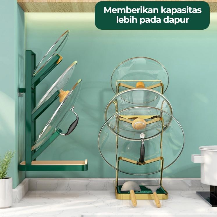 KP Dejavu Rak Tutup Panci Susun Gantung Rak Dapur Stainless Steel Minimalis Holder Organizer Tutup W