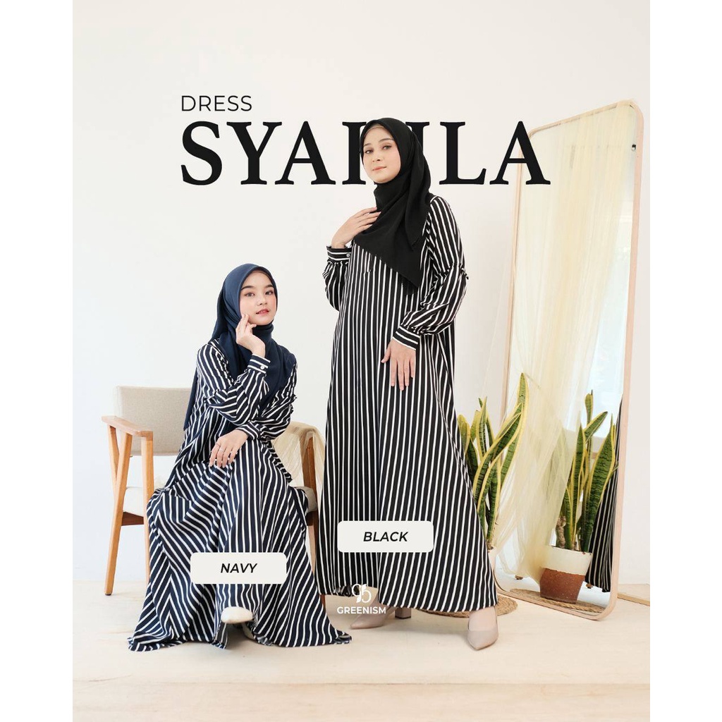 Syakila Dress Gamis Salur Stripe by Greenism