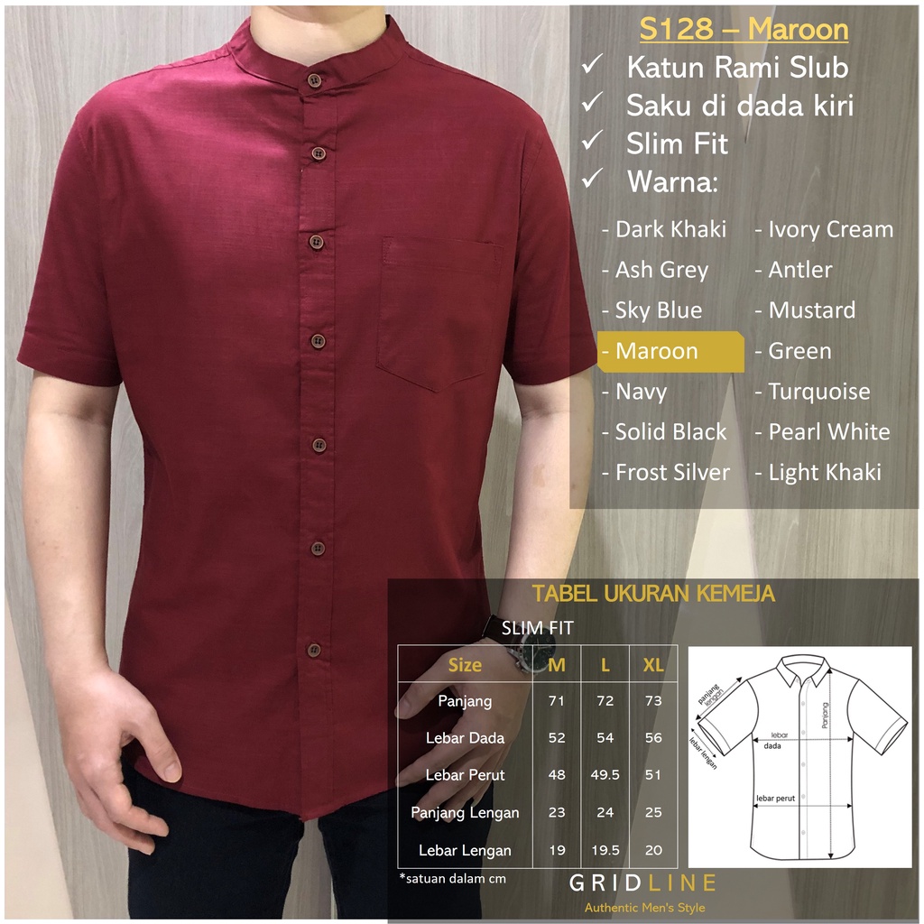 [GRIDLINE - S128 Colorful Premium Koko Series Part 2] Kemeja Koko Pria Slimfit Polos Katun Rami High Quality Adem Tebal Premium Berkualitas Kerah Sanghai M-XXL