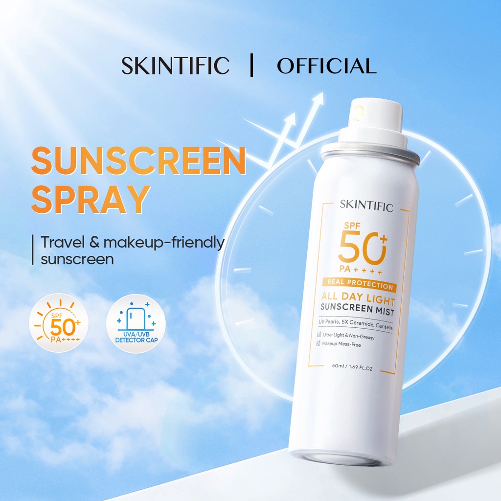 SKINTIFIC All Day Light Sunscreen Spray SPF50 PA++++ Sunscreen Mist
Anti UV UVA UVB 50ml