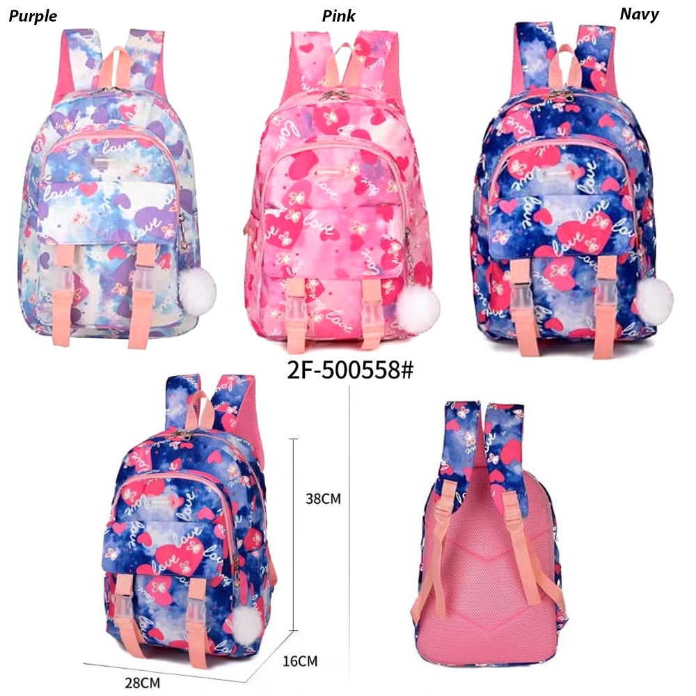 FORTUNE  Tas ABG Fashion Korea Ransel Sekolah SMP-SMA Tas Remaja Perempuan Terbaru Import FREE Gantungan Pompom Tas Sekolah TK-Paud Wanita Backpack School Import