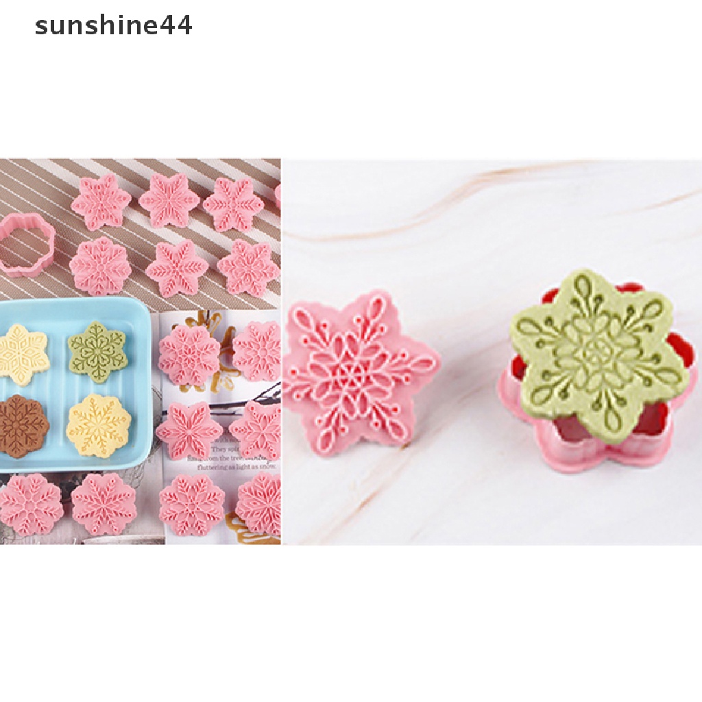 Sunshine 9pcs/set Pemotong Kue Kering Bentuk Snowflake 3D Cetakan Biskuit Plastik Cookie Bakeware.