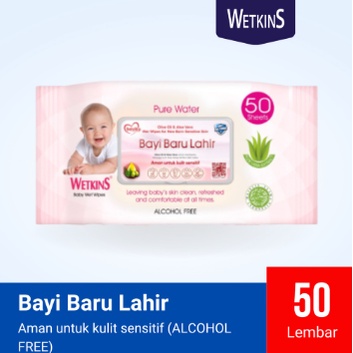 Tisu Basah Wetkins Bayi Baru Lahir Isi 50 Sheet