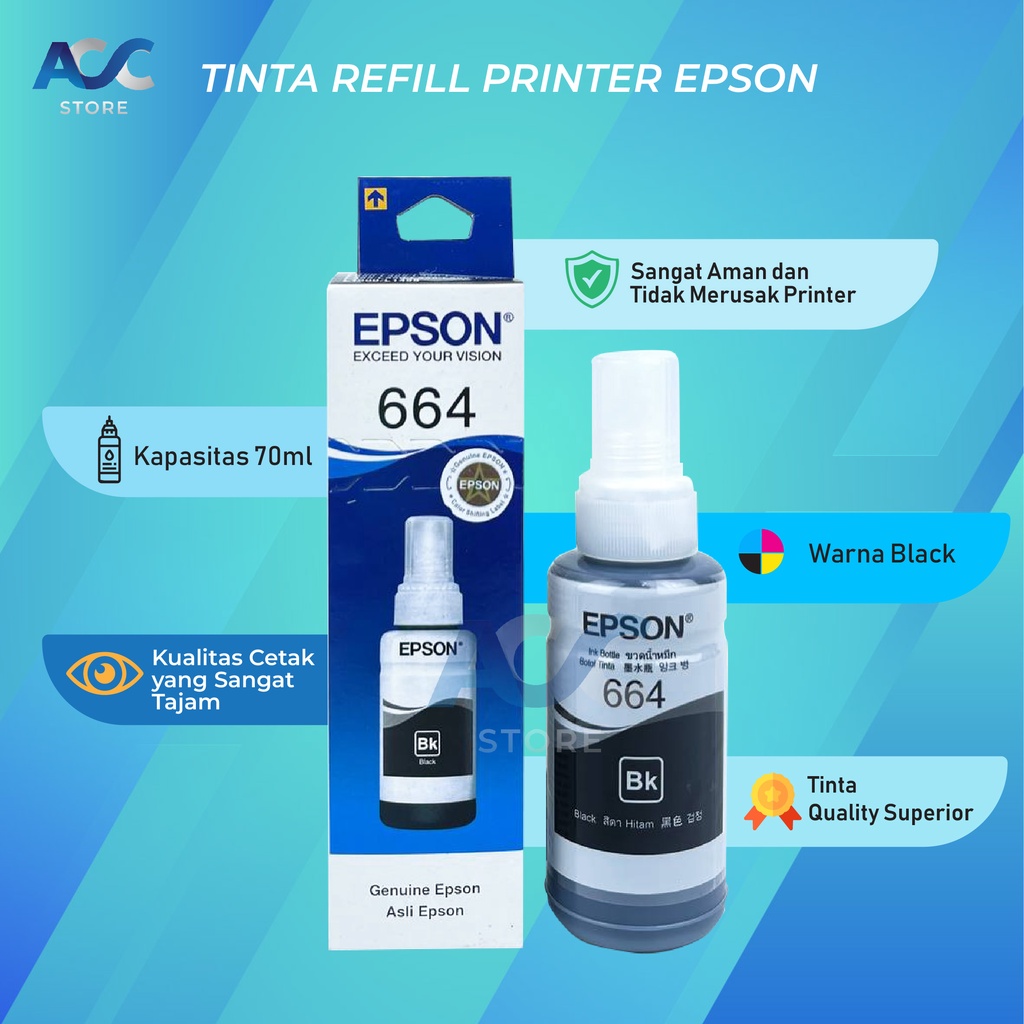 1 SET 4 PCS Tinta Epson 664 Compatible Isi Ulang Printer L100 L110 L120 L200 L210 L220 L300 L310 L360 L455 L650 L1300