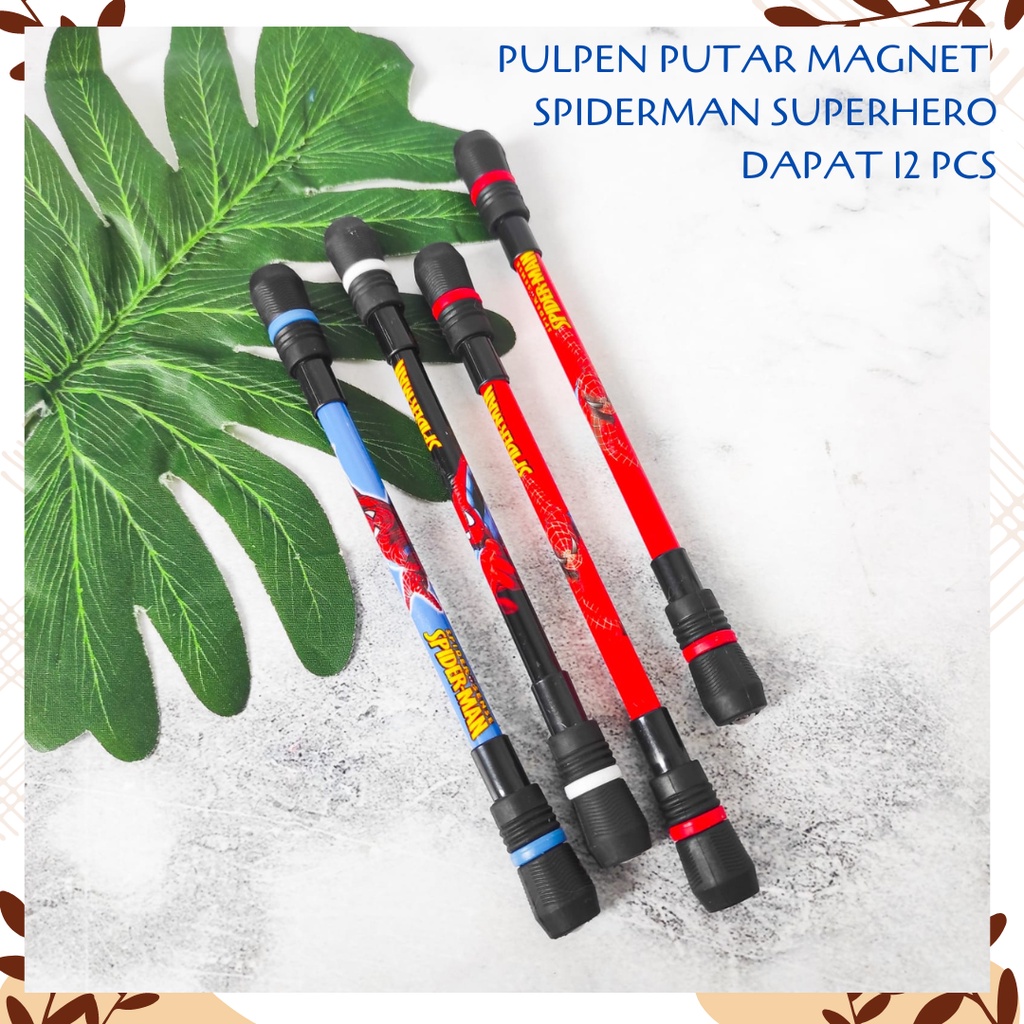 

SELUSIN PULPEN MAINAN PUTAR MAGNET SPIDERMAN SUPERHERO ISI 12 PCS SPINNING ALAT TULIS BOLPOIN UNIK IMUT MURAH PEN GEL KARAKTER LUCU