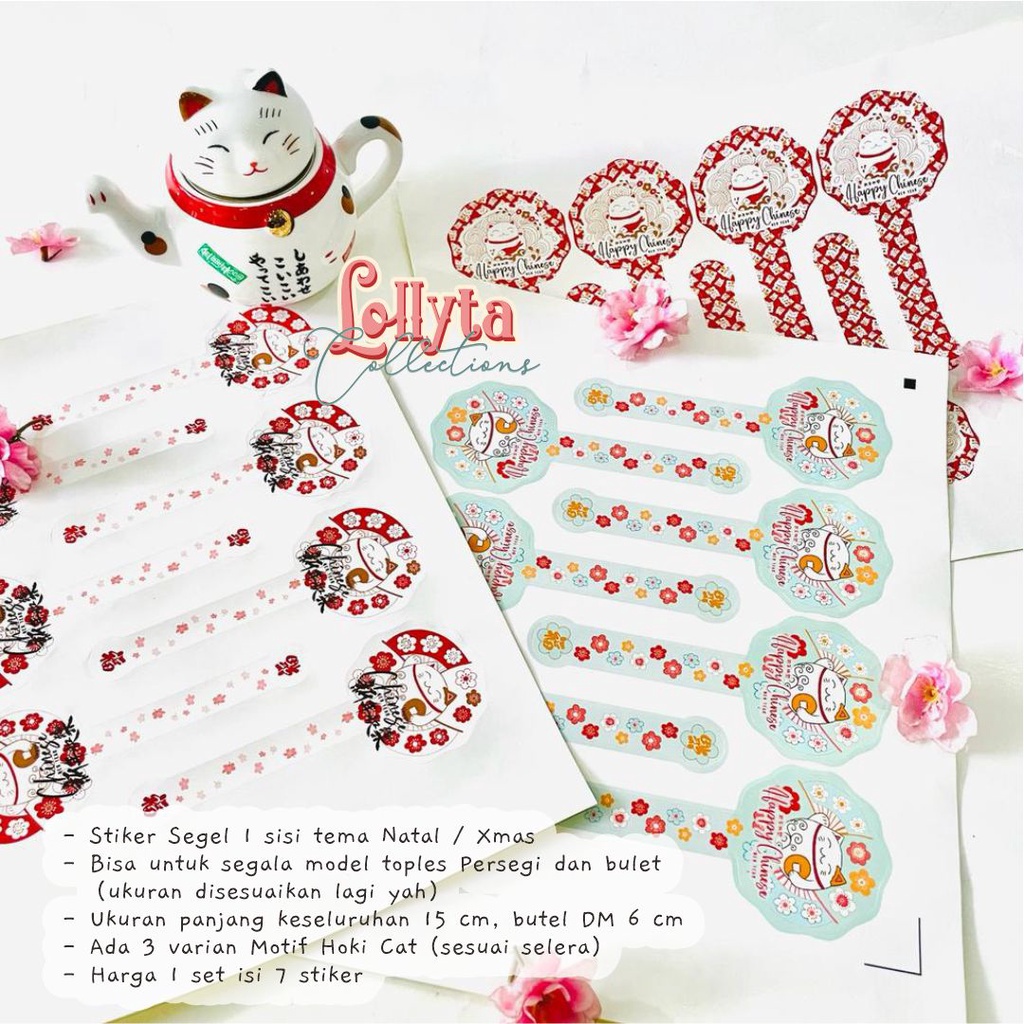

Stiker Segel 1 sisi Tema CNY / Imlek Hoki Cat 1 set isi 7 pcs