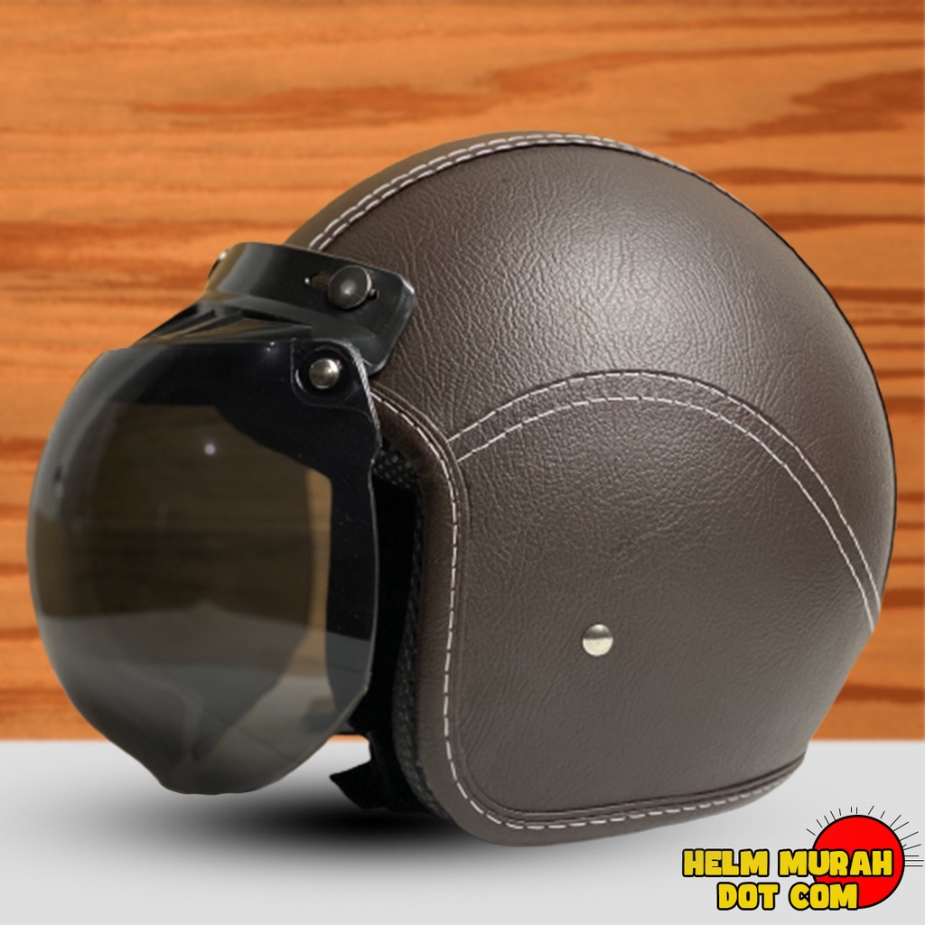 Helm Bogo Kulit / Helm Pria Dan Wanita Dewasa Kaca Datar Hitam Kaca Cembung Bening COD