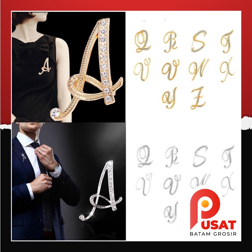 Pusat Batam Grosir - (A-M) F536 Pin Tusuk Huruf / Brooch Alphabet / Bros Pin Huruf Inggris / Aksesor