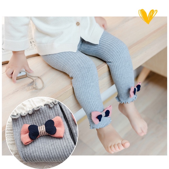 (LGJ-LGK) Celana Legging Anak Perempuan Import / Legging Bergaris Vertical Anak Perempuan Motif Pita Renda