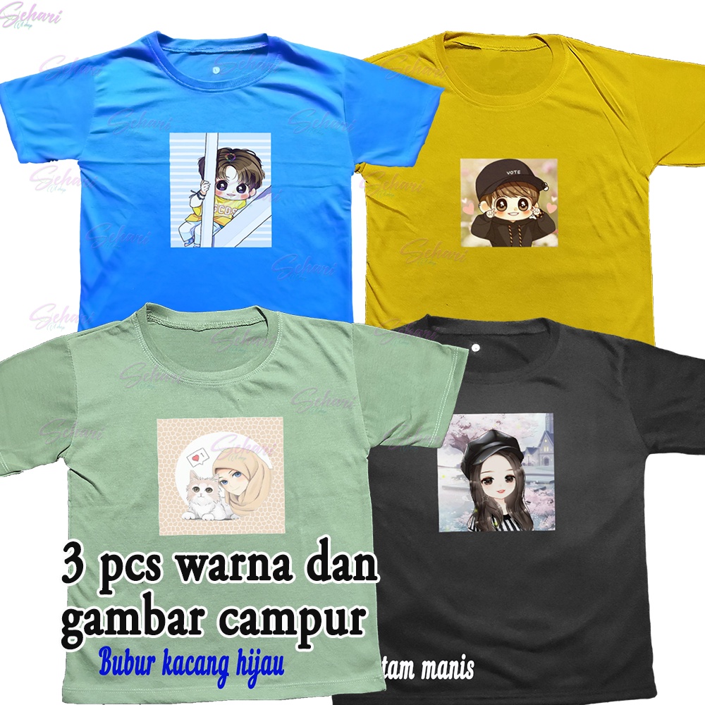 3 PCS KAOS OBLONG ANAK ANAK 1- 10 TAHUN WARNA DAN GAMBAR CAMPUR LUCU LUCU