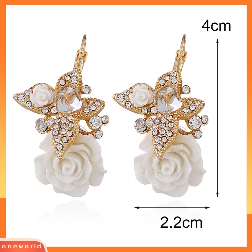 {oneworld} 1pasang Anting Wanita Bunga Berlian Imitasi Vintage Electroplating Anting Gesper Telinga Tahan Lama Untuk Pernikahan