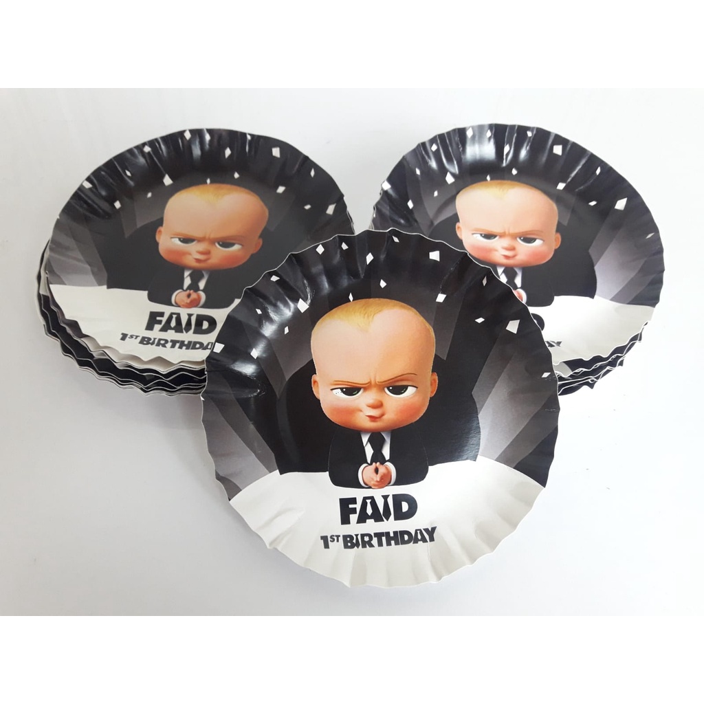 piring kertas baby boss black / paper plate baby boss / piring ultah baby boss