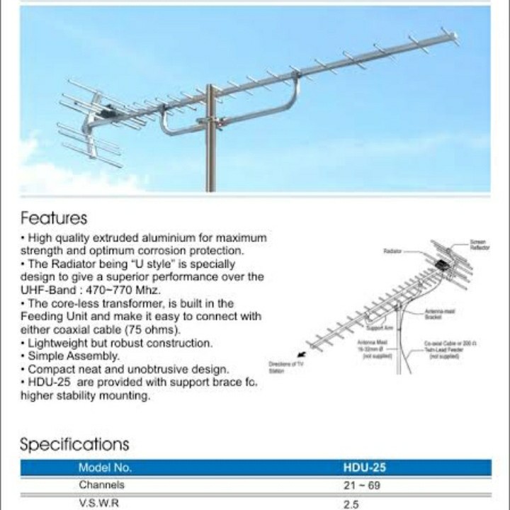 Antena Antene Antenna Digital PF HD-U25 HD U25 for STB UHF PHF PANJANG oKE