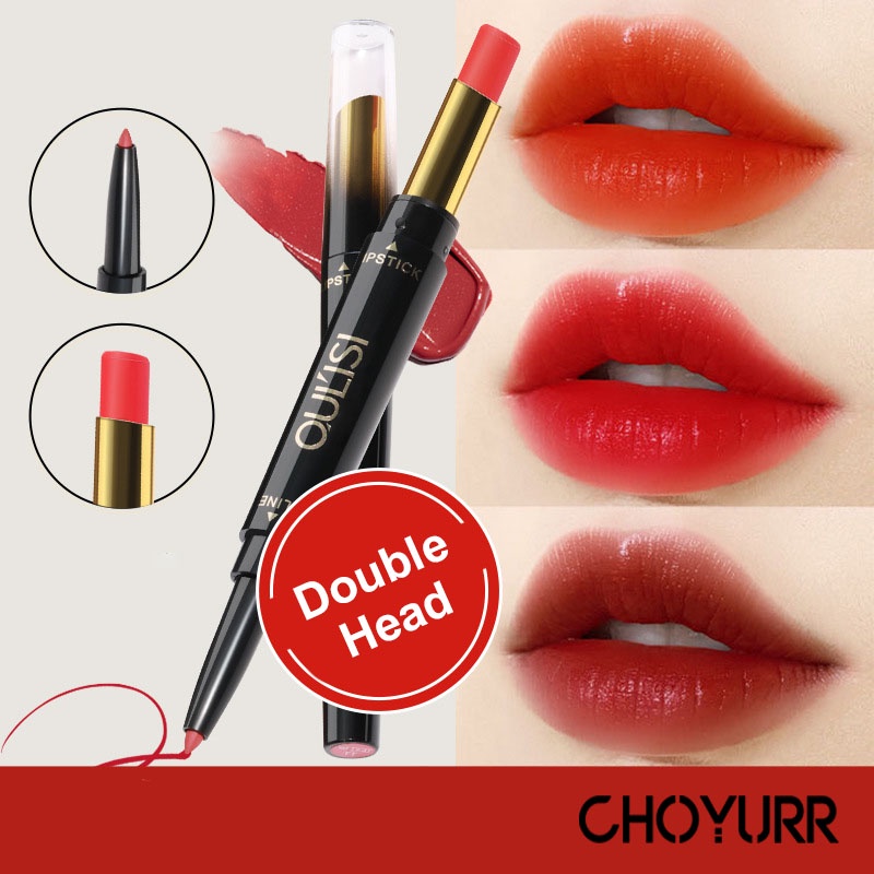 【COD】2 In 1 Lipstick Pen Double Head Matte Pencil Lipstick Double-ended Rotating Lip Liner Tahan Air Tahan Lama Moist Murah-CH