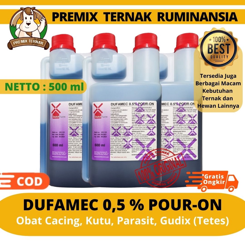 DUFAMEC POUR ON 500 ML - Obat Kutu Gudik Scabies Cacing Sapi Kambing Domba Kelinci - Obat Gatal Sapi