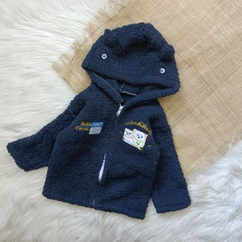 Jaket bulu bayi telinga 3-24 bulan / jaket bulu murah / jaket bulu lembut / jaket bulu tebal / outer bayi / baju hangat bayi