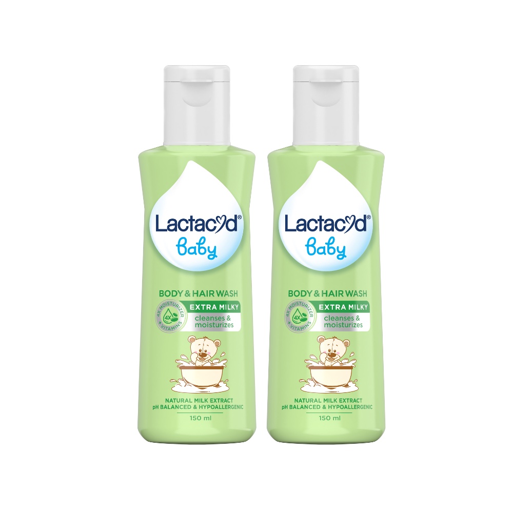Lactacyd Baby Extra Milky 2in1 Body Wash and Hair Shampoo 2x150mL – Sabun &amp; Sampo Bayi untuk Menjaga Kelembaban