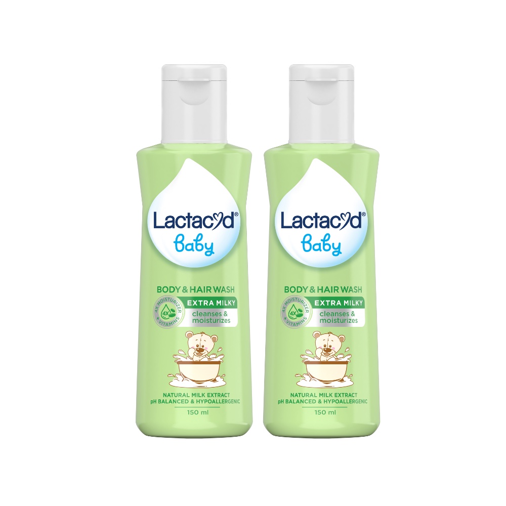 Lactacyd Baby Extra Milky 2in1 Body Wash and Hair Shampoo 2x150mL – Sabun &amp; Sampo Bayi untuk Menjaga Kelembaban