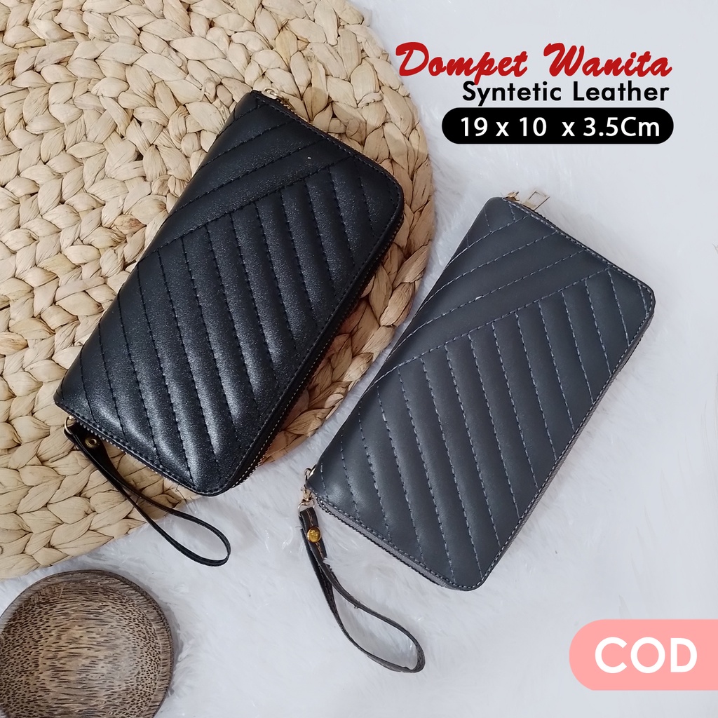 Dompet panjang wanita kulit sintetis dompet panjang motif bordir garis trendy dompet wanita remaja dewasa kekinian