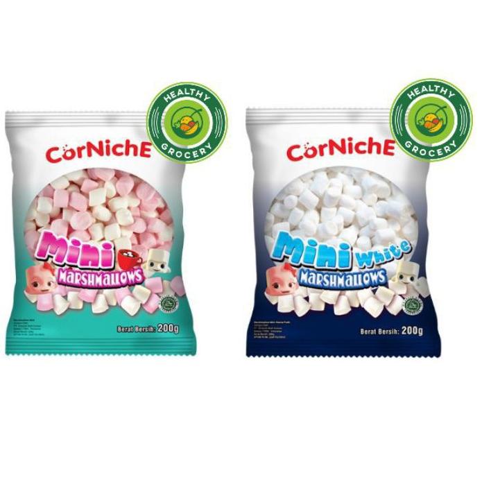 

Grosir ★★★ CORNICHE Halal Mini Marshmallow Permen 200gr / Snow White / Pink White / Marshmellow / Mallow / Cornichi / Kornichi / Murah ✫