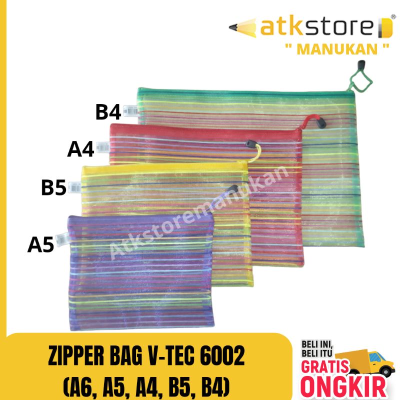 

Zipper Bag V-Tec 6002 ( A5 A4 A6 B4 B5 )/ Pouch makeup / tempat pensil / wadah serbaguna