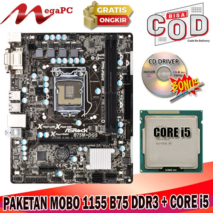 Paket Mainboard 1155 B75 DDR3 + Processor Core i5 3470