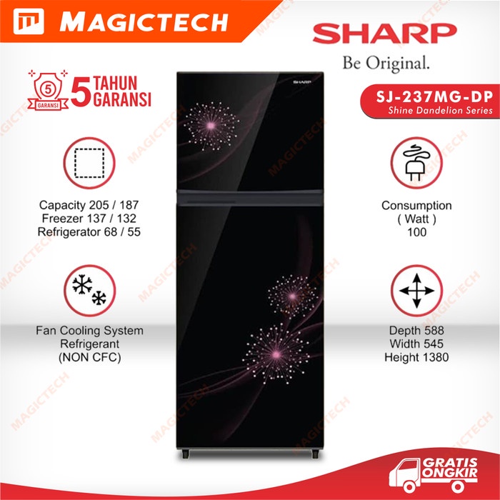 KULKAS SHARP 2 PINTU SJ-237MG-DP / SJ-237 LOW VOLTAGE 205L - PINK