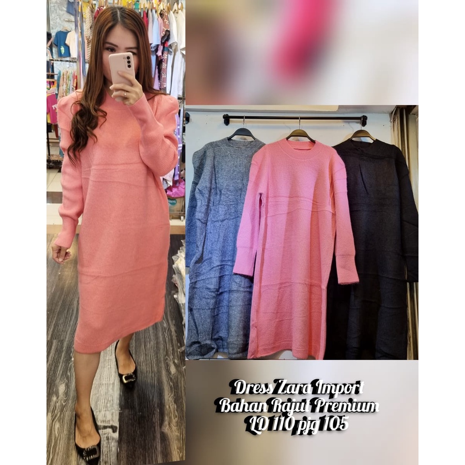Midi Dress Rajut Polos Lengan Panjang / Knit Dress Premium All Size / Dress Rajut Tebal Stretch