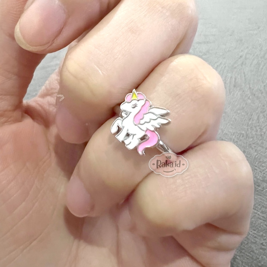 Cincin Anak Unicorn Sayap Putih Perhiasan Cantik Anak Lapis Emas 18k 800