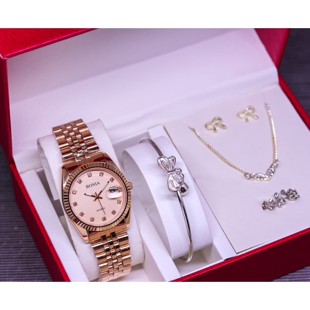 BEST SELLER JAM TANGAN BONIA WANITA W16 TALI RANTAI TANGGAL AKTIF BODY BULAT DM 3.7CM FREE BOX ACC &amp; BATERAI || JAM TANGAN FASHION WANITA JAM TANGAN CEWEK MURAH