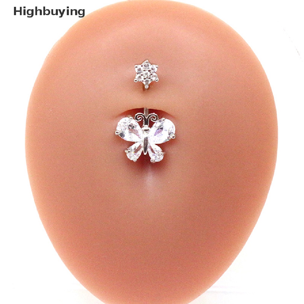 Hbid Stainless Steel Kupu-Kupu Cinta Hati Zirkon Sexy Belly Button Ring Cincin Pusar Glory