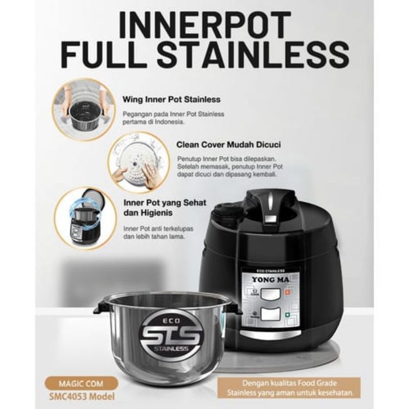 RICE COOKER YONG MA SMC 4053 STAINLESS KAPASITAS 2 LITER