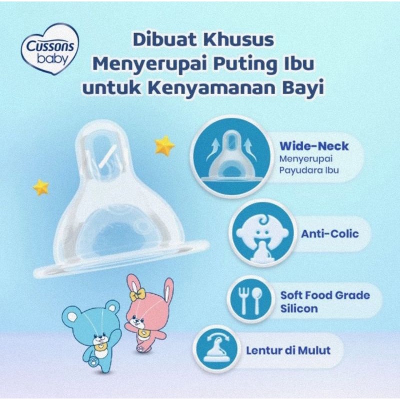 Cussons Baby Nipple Silicone Wide Neck Size S,M, &amp; L Isi 2 Pcs - Dot Botol Susu