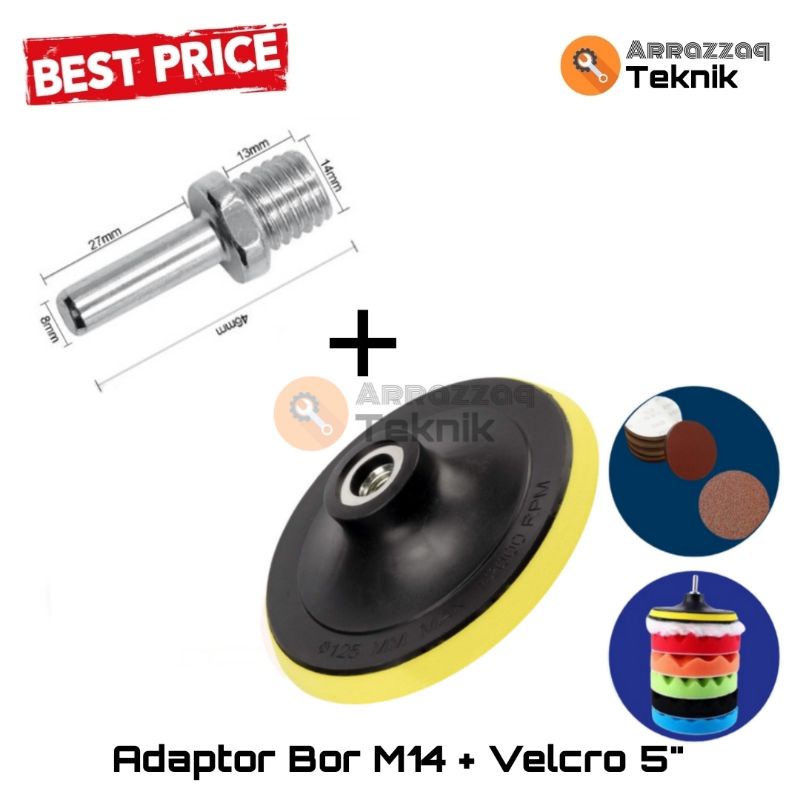 Adaptor Bor M14 - Konektor Sambungan Bor ke Amplas Poles Velcro Pad 5" - Adaptor Bor M14