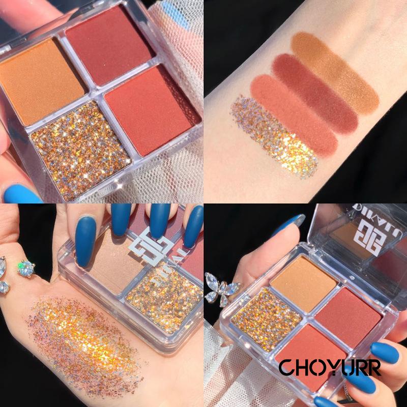 【COD】 Eyeshadow Palette Korean 4 Warna Mini Pigmented Eyeshadow Glitter Eyeshadow High Pigment Easy To Blend Lasting-CH