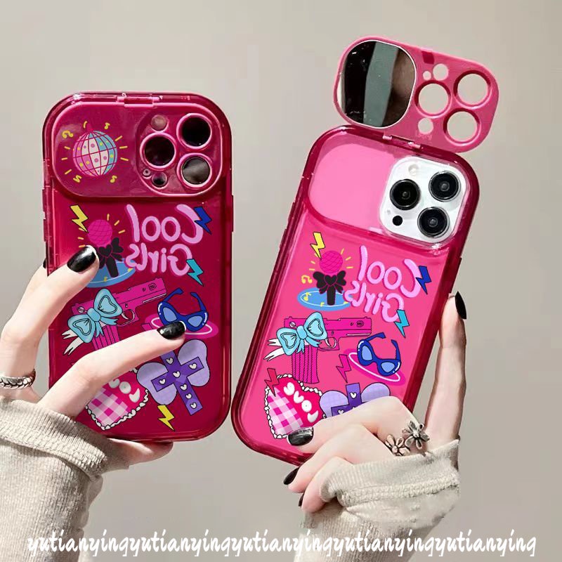 IPHONE Case Cermin Make Up Kompatibel Untuk Iphone11 12 13 14 Pro MAX XR 7 8 14 Plus X XS MAX SE 2020 Kartun Lucu Funny Graffiti Sticker Flip Phone Soft Case