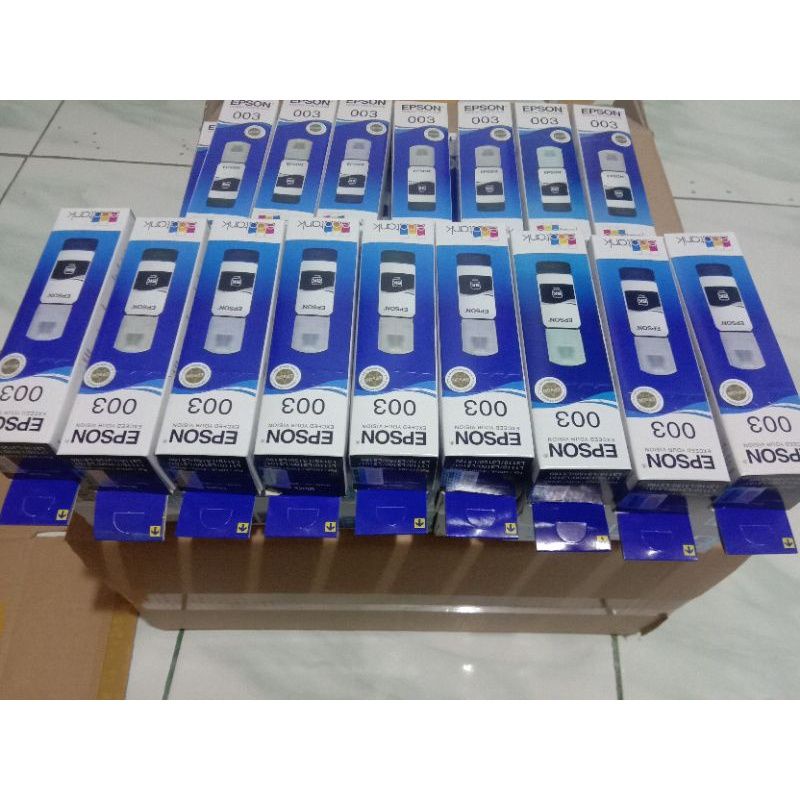 Paket 1 (satu) Dus Tinta Epson 003 (BCMY) isi 60 pcs. Original Quality untuk Printer : L1110/L3100/L