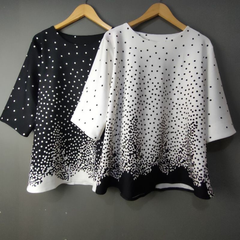 BLOUSE SCUBA JUMBO BAJU ATASAN WANITA SCUBA PREMIUM BIG SIZE MOTIF POLKADOT