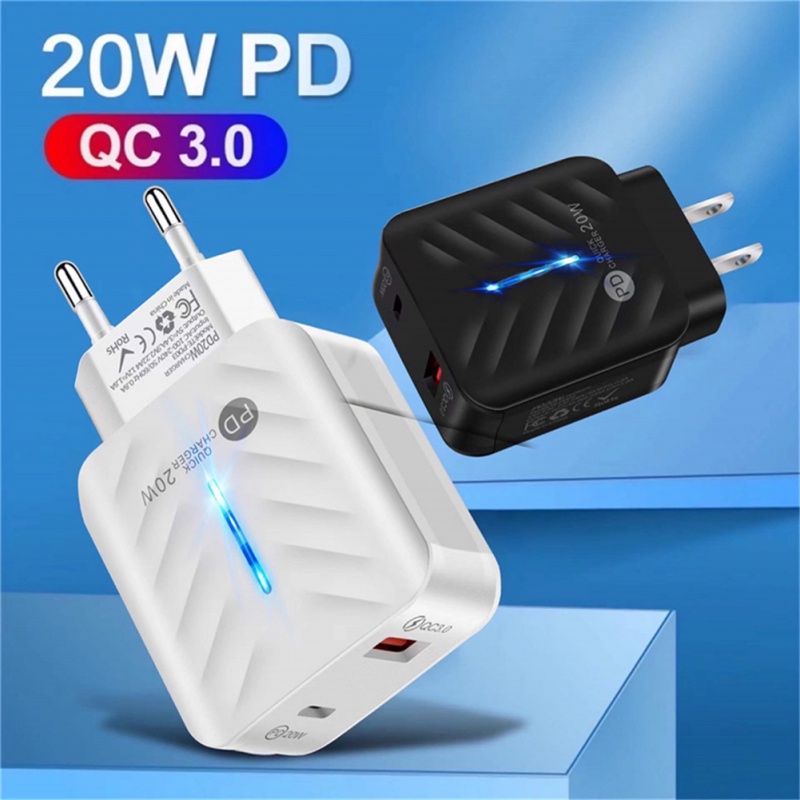 Usb Charger Quick Charge PD20W QC3.0 Adaptor Dinding Lampu LED Untuk Charger Handphone iPhone