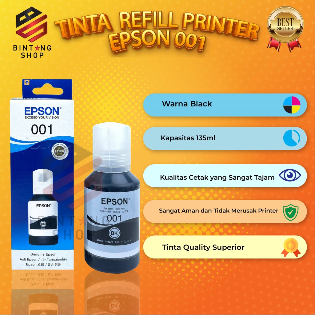 Tinta Epson 001 Black Tipe Printer L4150 L4160 L6160 L6170 L6190 Premium