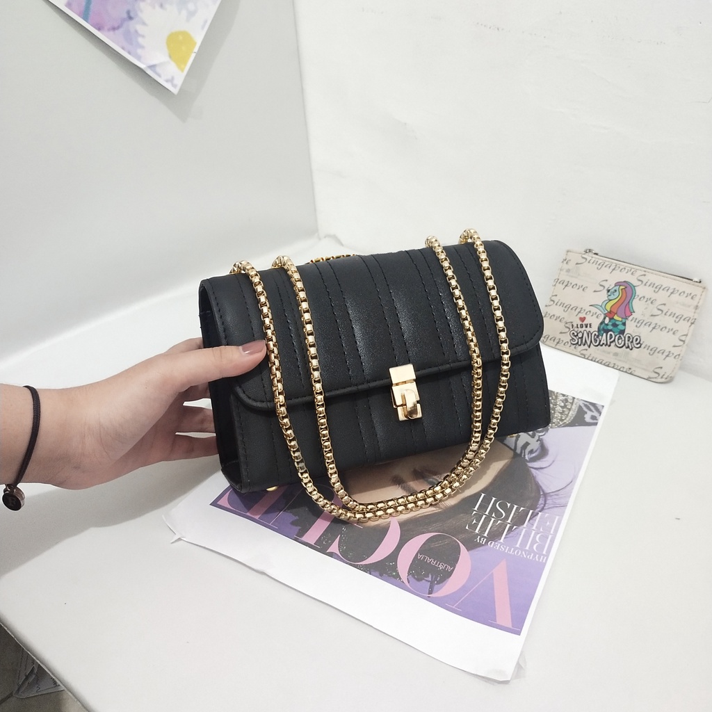 Tas selempang wanita tali rantai shoulder bag korea slempang cewek tas pesta kulit sintetis slingbag polos
